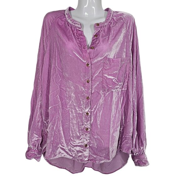 Anthropologie Pilcro & The Letterpress Pink Velvet Button-Up Blouse XL - Picture 1 of 9